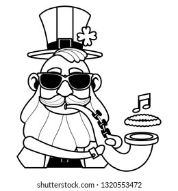 Saint patricks elf cartoon in black and white