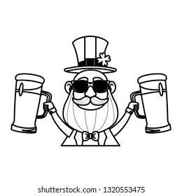 Saint patricks elf cartoon in black and white
