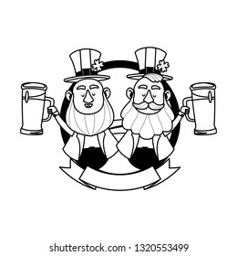 Saint patricks elf round emblem black and white
