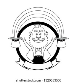 Saint patricks elf round emblem black and white