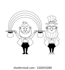 Saint patricks funny elves cartoons in black and white