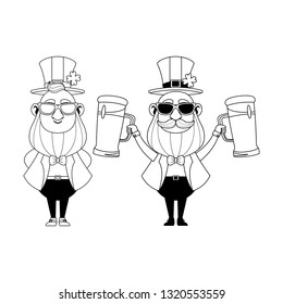 Saint patricks funny elves cartoons in black and white