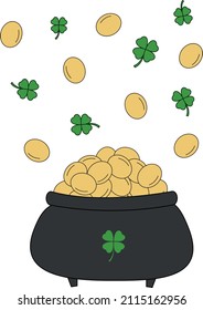 Saint Patrick's Golden Pot with clovers.