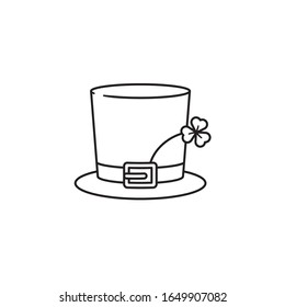 Saint Patricks hat with shamrock vector line icon. Irish national holiday symbol.