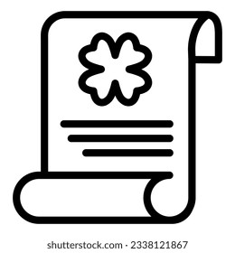 Saint Patricks holiday announcement line icon. Paper sheet with text and clover outline style pictogram on white background. Patrick day festive flyer for mobile concept, web design. Vector graphics