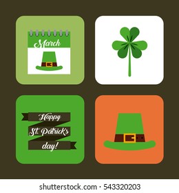 Saint Patrick's icons over colorful squares and black background. vector illustration