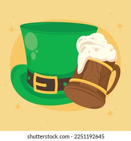 saint patricks leprechaun hat con iconos de la cerveza