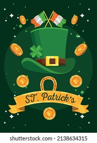 saint patricks lettering in ribbon and hat