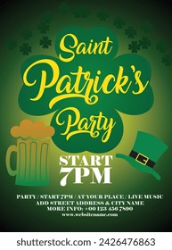 Saint Patrick's party poster flyer social  media post design