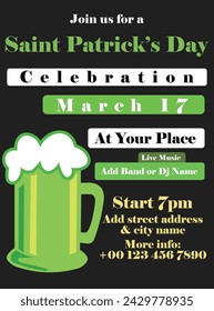 Saint Patrick's party poster flyer or social media post design