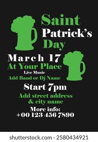 Saint Patrick's party poster flyer or social media post design