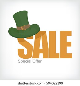 Saint Patrick's sale template. Celebration design for March, 17th. Hand drawn illustration.   