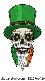 El cráneo de San Patricio con sombrero verde. Calavera irlandesa. 