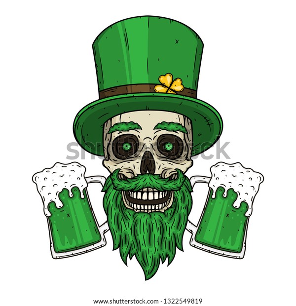 Saint Patricks Skull Green Hat Glass 