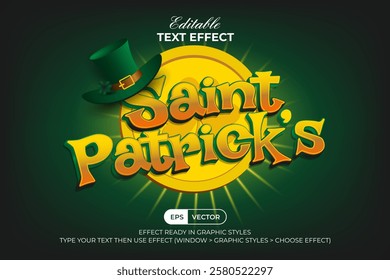 Saint Patrick's Text Effect 3D Style. Editable Text Effect. Vector Illustration.