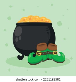 saint patricks treasure with leprechaun shoes icons