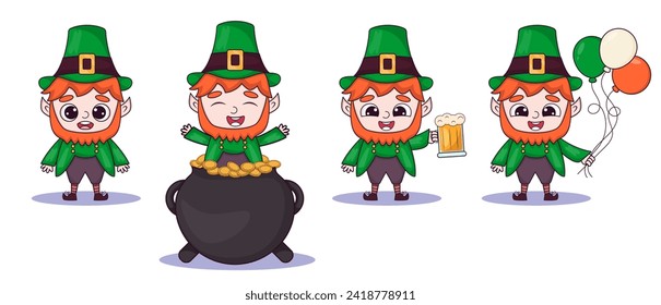 Saint Patric's day leprechaun cute character set