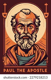 Saint Paul Apostle with Book Portrait. Color Illustration. Vector Illustration.