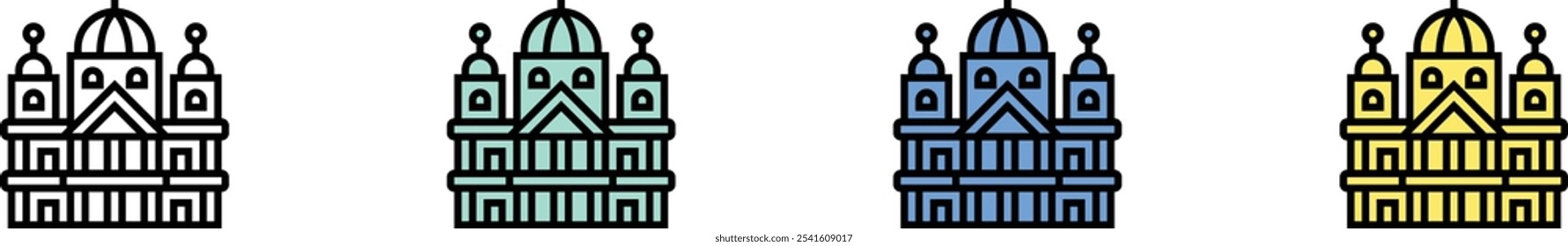 saint paul cathedral icon. Outline, Green, Blue and Yellow Style Design Isolated On White Background