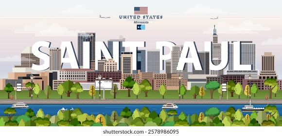 Saint Paul city skyline colorful vector illustration. Travel poster