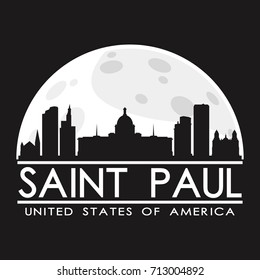 Saint Paul Full Moon Night Skyline Silhouette Design City Vector Art background.