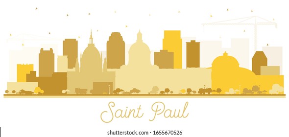 Saint Paul Minnesota City Skyline Silhouette with Golden Buildings Isolated on White. Vector Illustration. Tourism Concept with Historic Architecture. Saint Paul USA Cityscape with Landmarks.