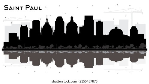 Saint Paul Minnesota City Skyline Silhouette with Black Buildings and Reflections Isolated on White. Vector Illustration. Business Travel and Tourism Concept with Historic Architecture.