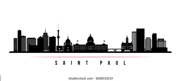 Saint Paul skyline horizontal banner. Black and white silhouette of Saint Paul City, Minnesota. Vector template for your design. 
