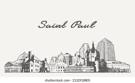 Saint Paul skyline, Minnesota, USA, hand drawn vector illustration, sketch