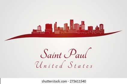Saint Paul skyline in red and gray background in editable vector file