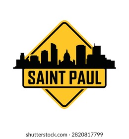 Saint Paul Skyline Silhouette On Yellow Diamond Sign White Background