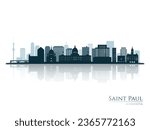 Saint Paul skyline silhouette with reflection. Landscape Saint Paul, Minnesota. Vector illustration.
