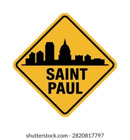Saint Paul Skyline Silhouette Within Yellow Road Sign
