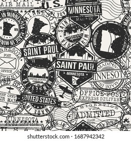 Saint Paul, St Paul, MN, USA Stamps Background. A City Stamp Vector Art. Set of Postal Passport Travel. Design Set Pattern.