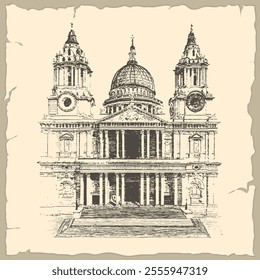 Saint Paul's Cathedral in London, England Sketch Illustration
