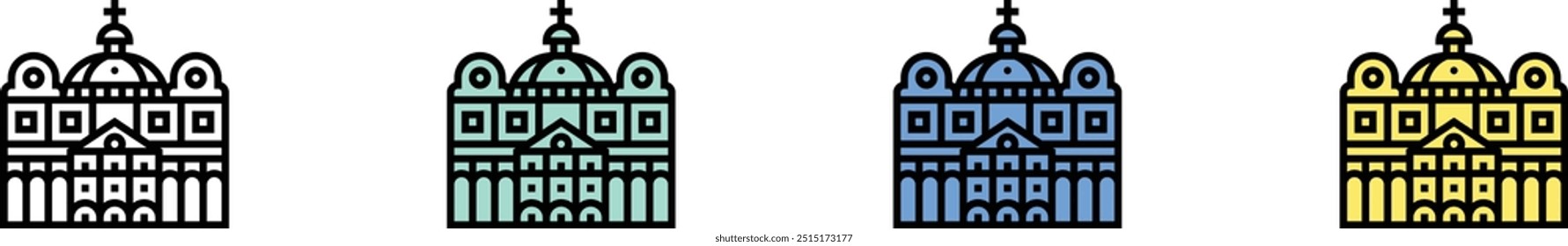 saint peter icon. Outline, Green, Blue and Yellow Style Design Isolated On White Background