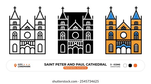 Saint Peter and Paul Cathedral Line Icon. Paramaribo Suriname, Capital Color Symbol, Silhouette, Editable Stroke.
