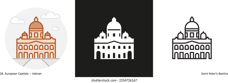 Saint Peter's Basilica filled outline and glyph icon. Landmark building of the Vatican.
