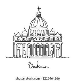 Saint Peter's Basilica. Vatican continuous line vector illustration