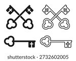 Saint Peters keys symbol. St. Peter key icon sign. Christianity and roman catholic symbol. Pope insignia. Vector illustration image.