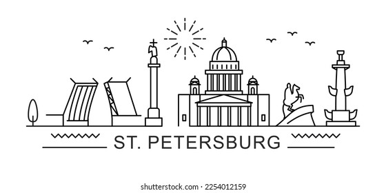 Saint Petersburg City Line View. Poster print minimal design. Russia