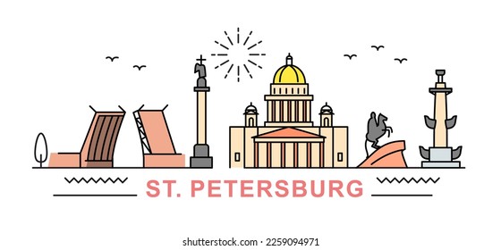 Saint Petersburg City Line View. Poster print minimal design. Russia