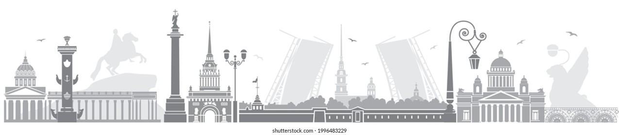 Saint petersburg city silhouette architecture and bridges