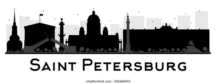 St. Petersburg City Skyline schwarz-weiß Silhouette. Vektorgrafik. Einfaches flaches Konzept für touristische Präsentation, Banner, Plakate oder Web. Geschäftsreisekonzept. Stadtbild mit Wahrzeichen