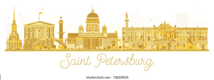 St. Petersburg City Skyline goldene Silhouette. Vektorgrafik. Geschäftsreisekonzept. St. Petersburg Stadt mit Wahrzeichen