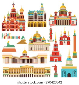 Saint Petersburg famous monuments . Vector illustration