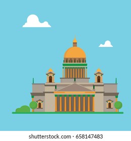 Saint Petersburg flat design Isaac cathedral with clouds isolated