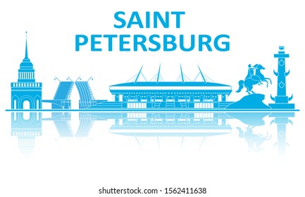 Saint Petersburg landmarks silhouette. European championship 2020.