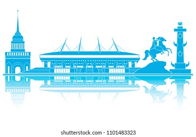 Saint Petersburg landmarks silhouette. World cup 2018.