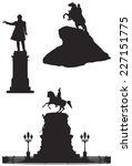 Saint Petersburg monuments vector silhouettes, Peter the Great, Bronze Horseman, Tsar Peter I, Aleksandr Pushkin, famous Russian poet, Russian Emperor Nicholas I, Tsar Nicholas I, Russian Landmarks